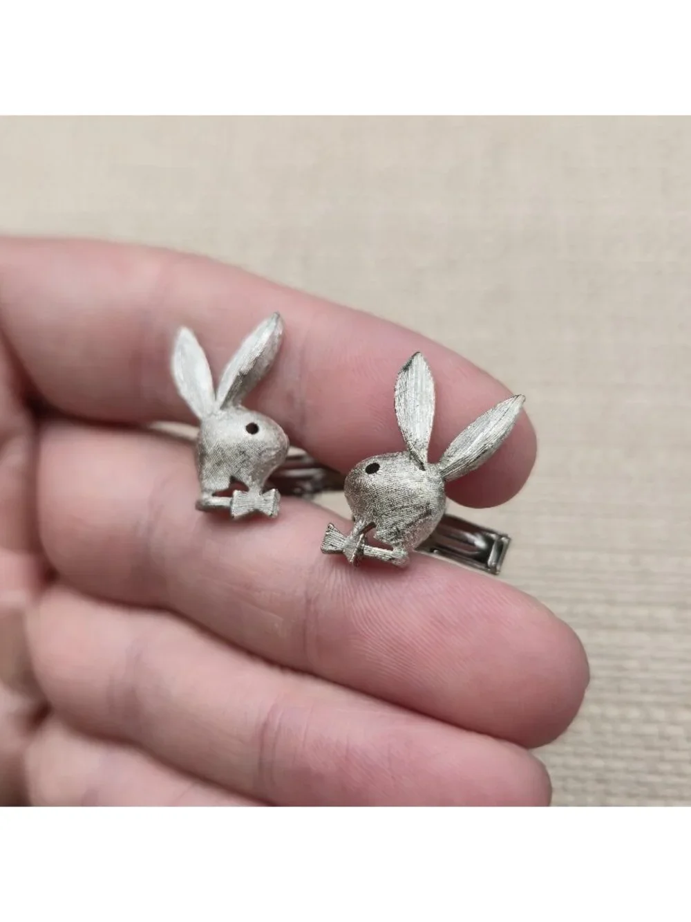 Vintage Playboy Bunny Cufflinks, Textured Metal Novelty Men's Gift A8136